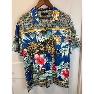 Urban Outfitters Mens Tropical Jungle Sheetah Print Button Down Shirt Large